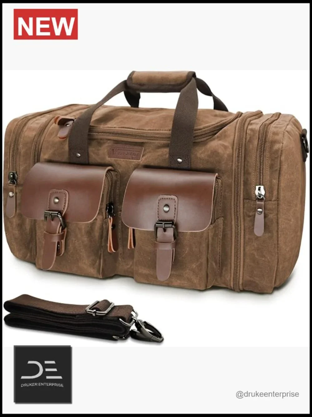 Waxed Canvas Genuine Leather 50L Waterproof Duffle Bag - Travel Weekender